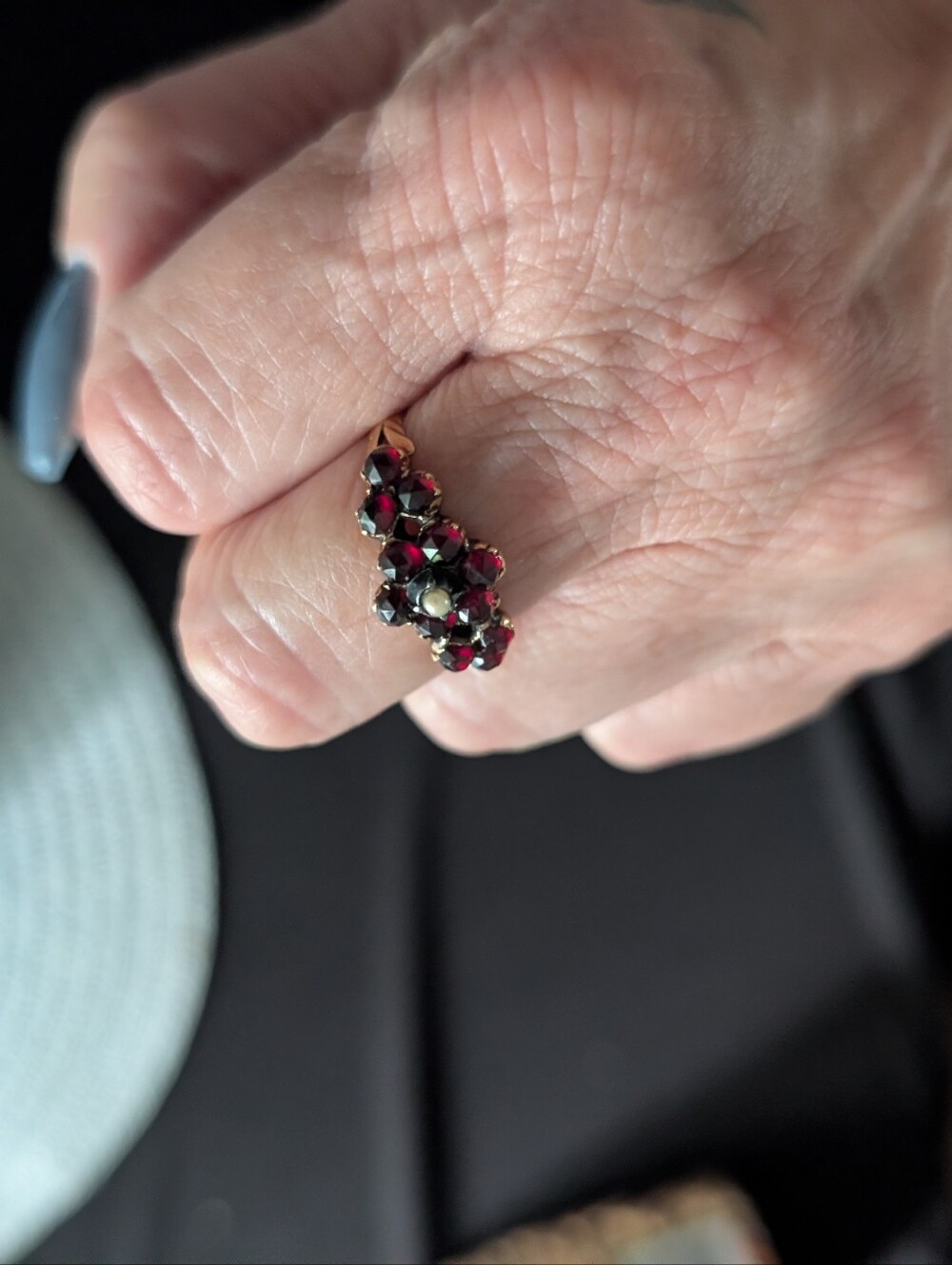 Victorian Garnet 14k Gold Ring With A Cultured Pearl In Middle